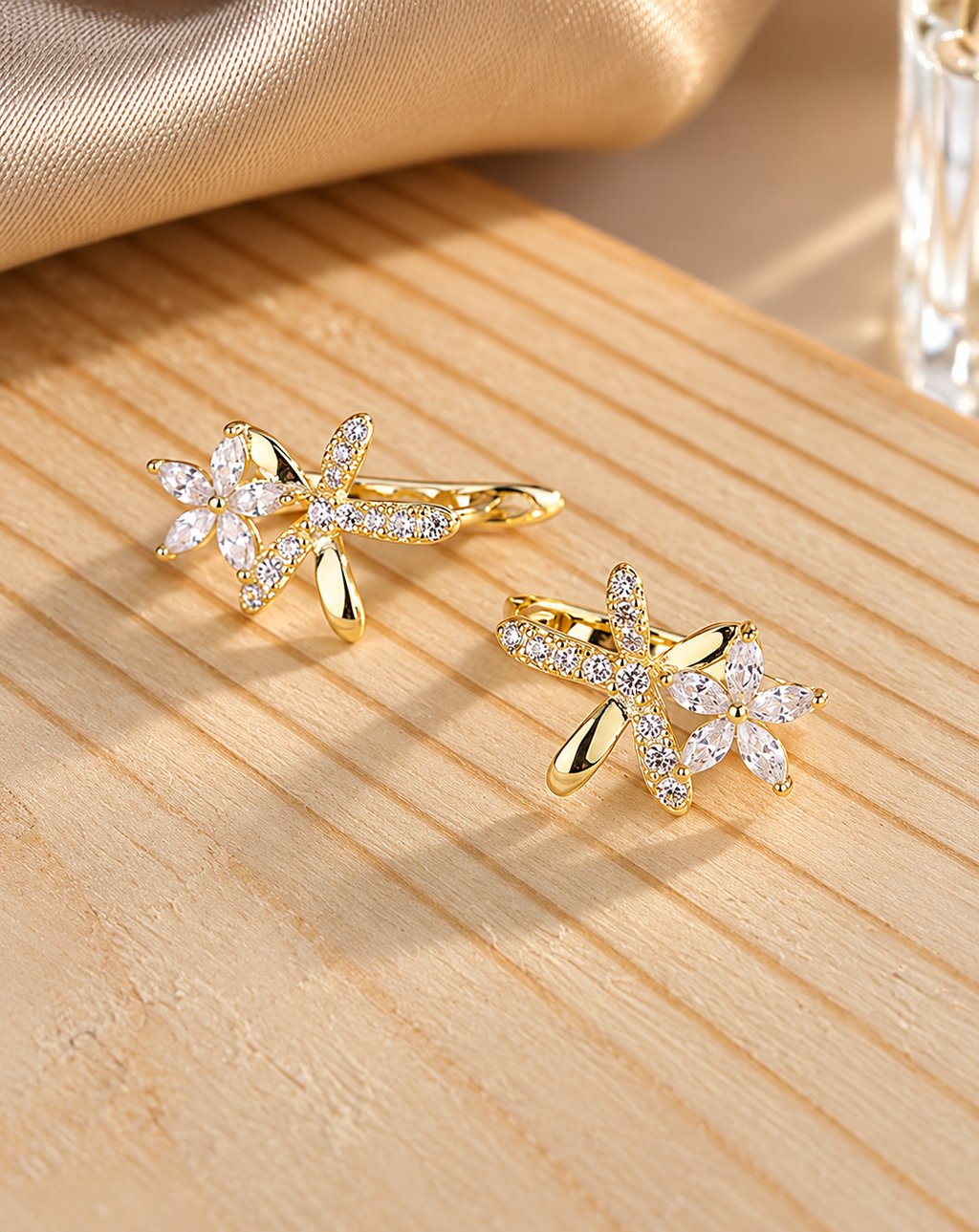 Gold Plated Floral Crystal Drop Earrings for Women - product image 3