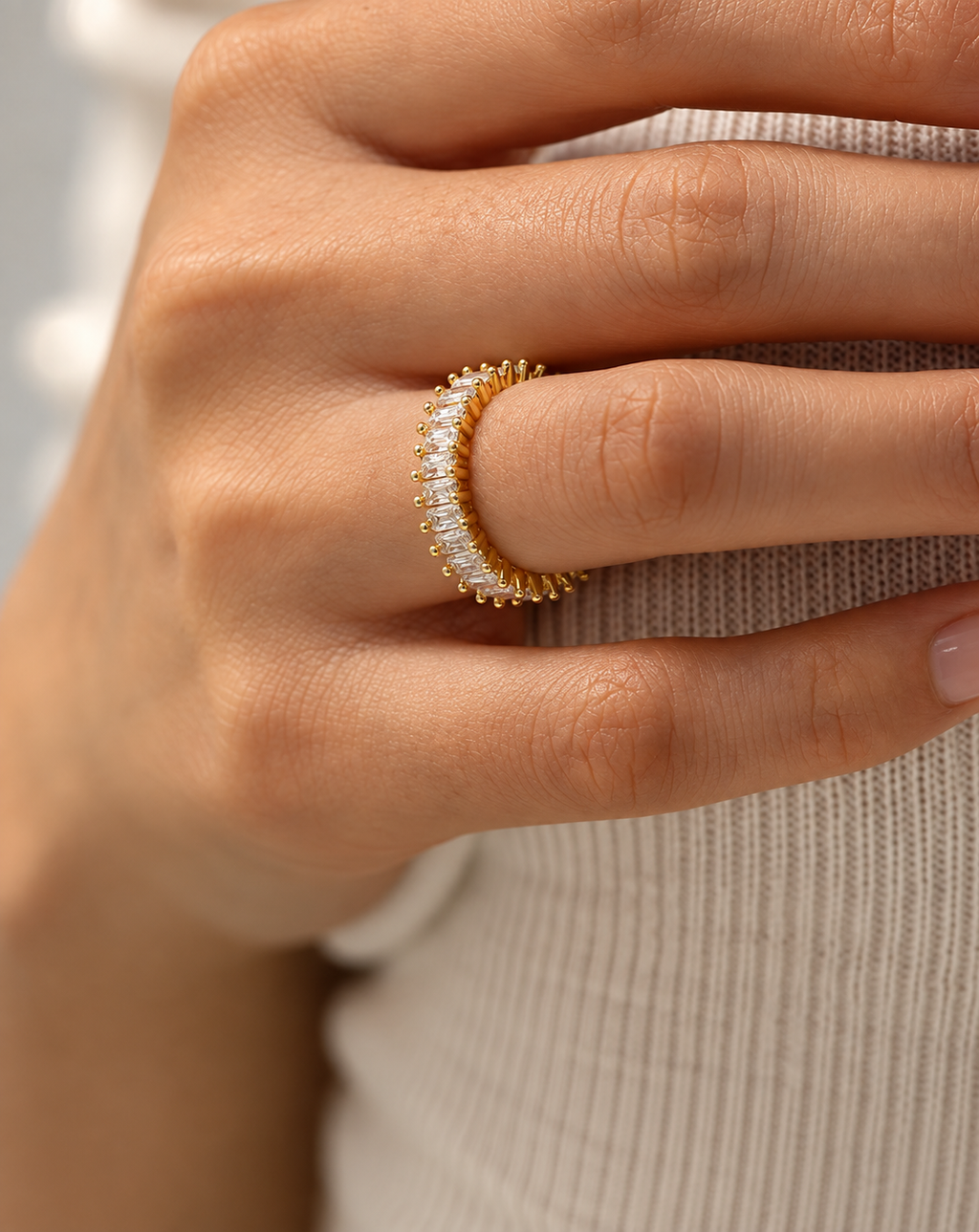Gold Plated Crystal Baguette Open Ring for Women - product image 2