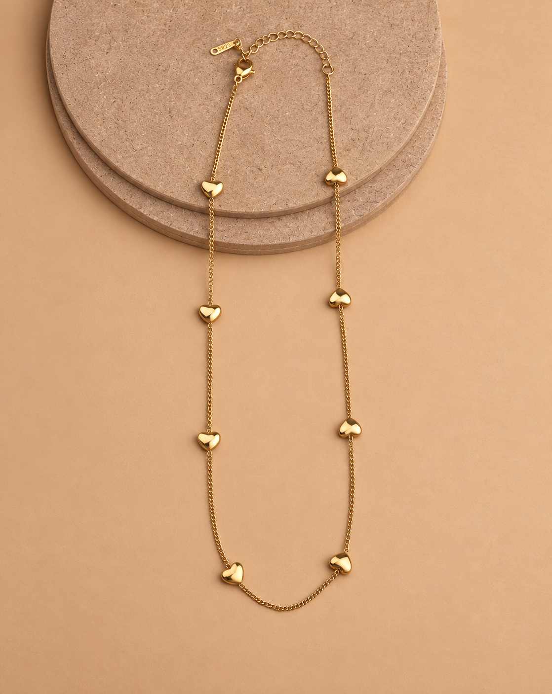 Gold Plated Heart Charm Station Necklace for Women - product image 4