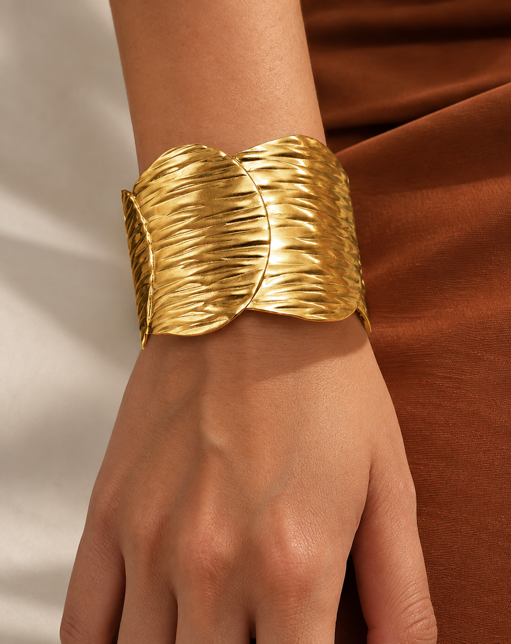 Gold Plated Sculpted Wave Cuff Bangle for Women - product image 2