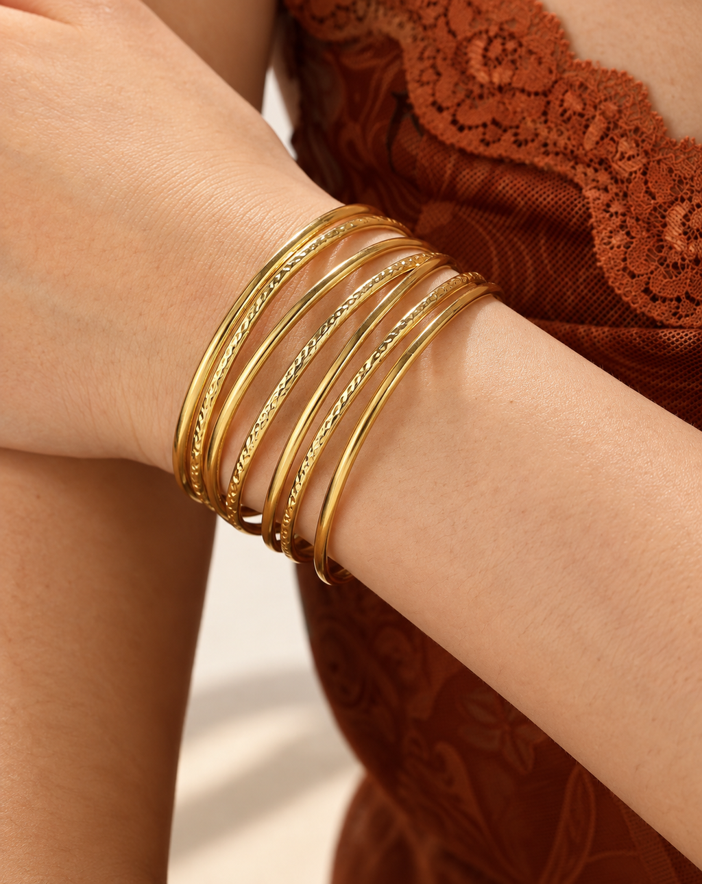 Gold Plated Multi-Band Open Cuff Bracelet for Women - product image 2