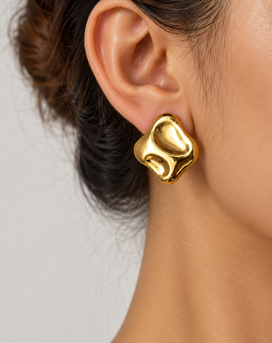 Gold Plated Sculpted Square Stud Earrings for Women - product image 3