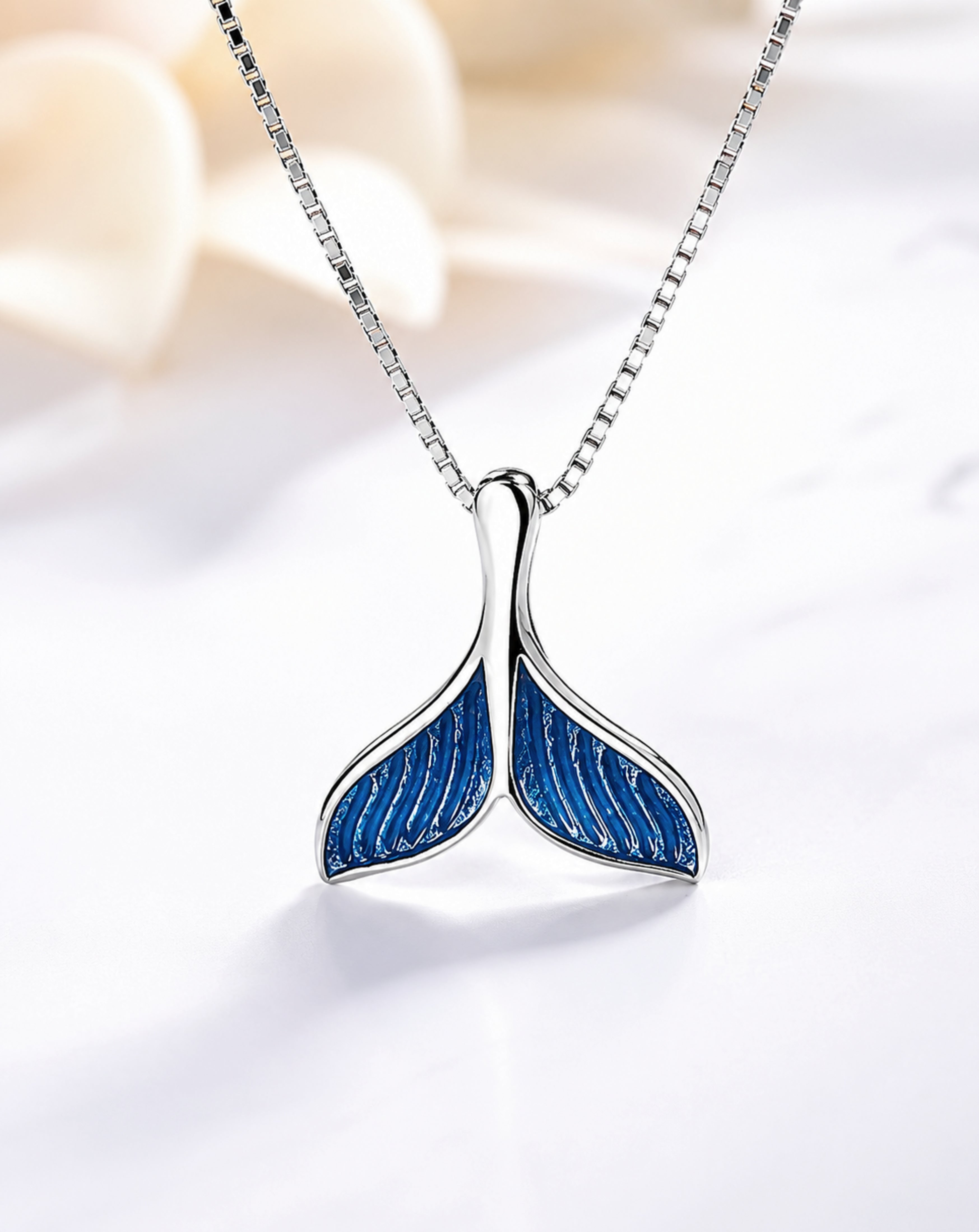 925 Sterling Silver Mermaid Tail Pendant Necklace | Blue