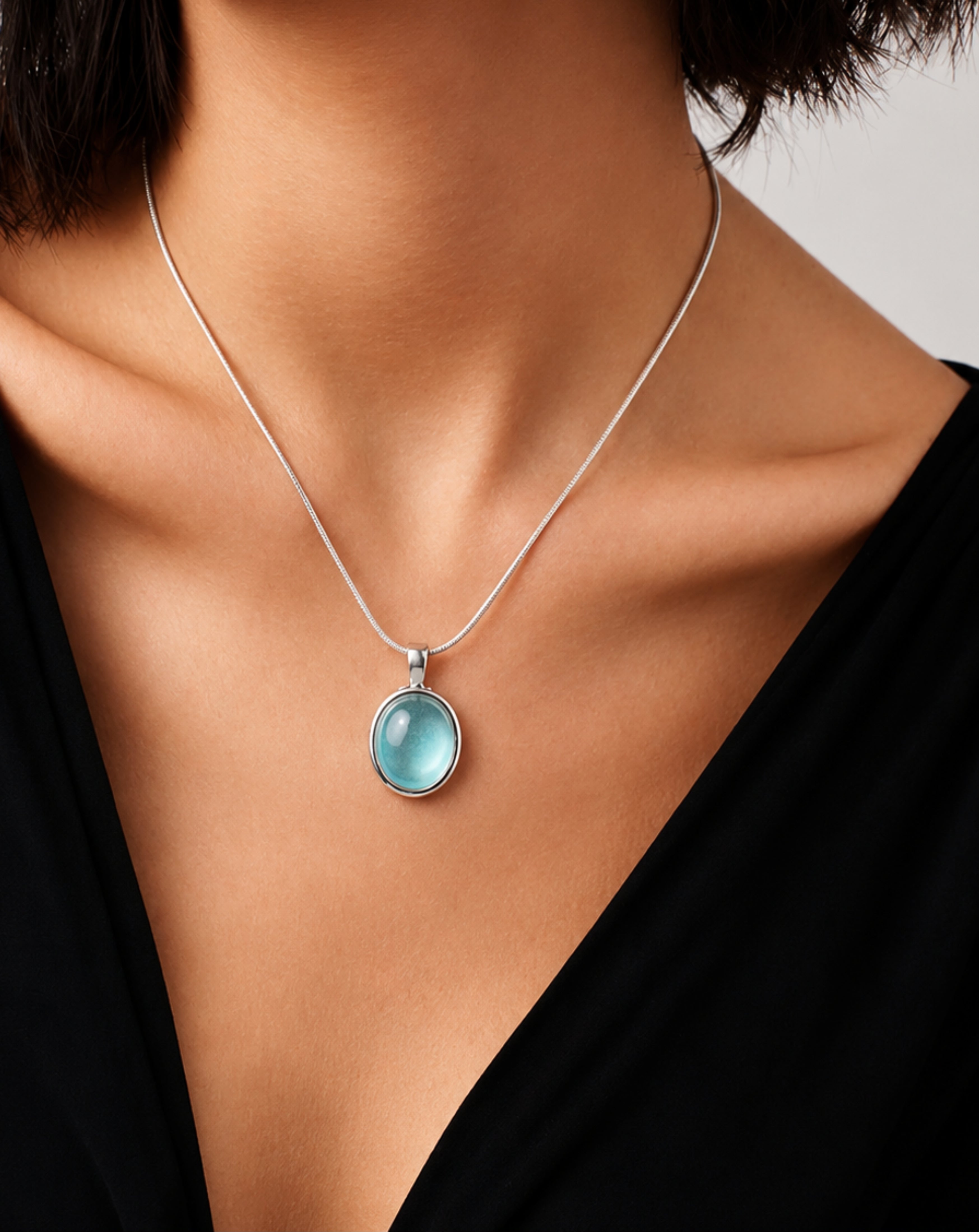 S925 Sterling Silver Aquamarine Necklace for Women | Revosha
