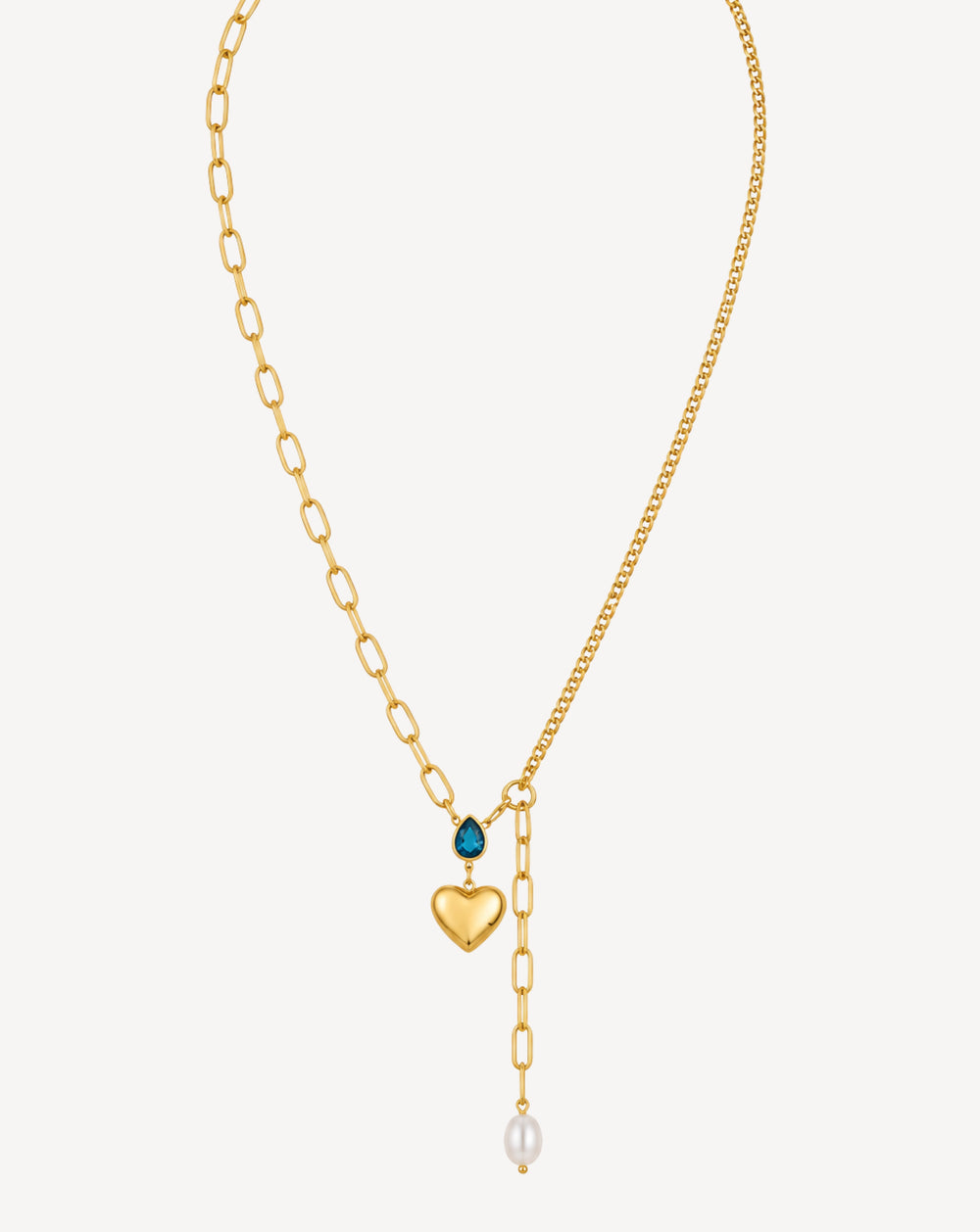 Gold Plated Blue Crystal Heart & Pearl Layered Necklace for Women - product image 1