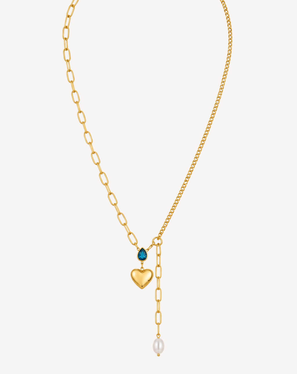Gold Plated Blue Crystal Heart & Pearl Layered Necklace for Women - product image 1