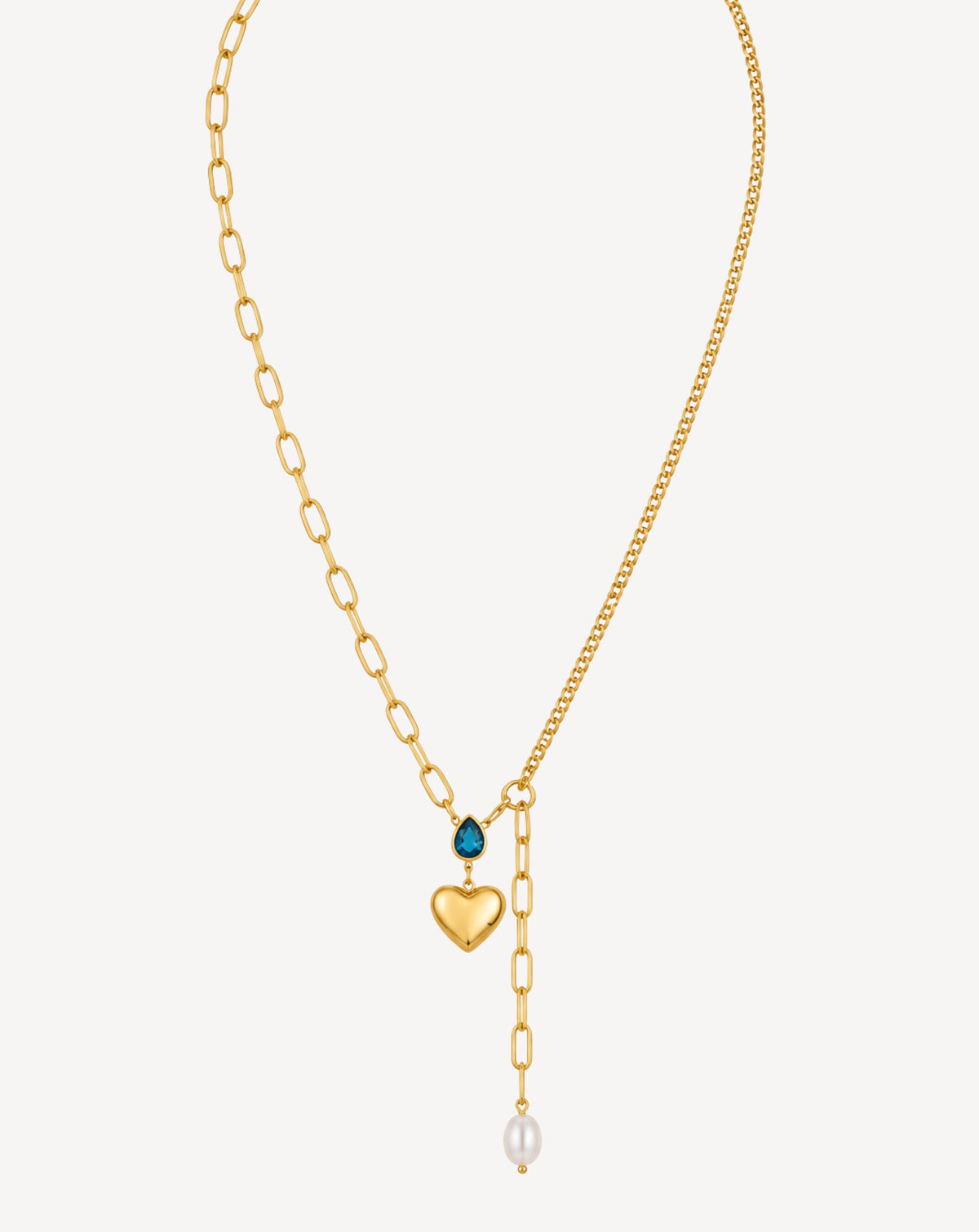 Gold Plated Blue Crystal Heart & Pearl Layered Necklace for Women - product image 1