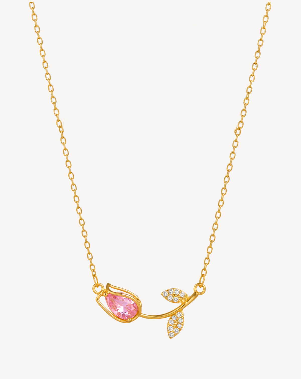 Gold Plated Pink Crystal Leaf Pendant Necklace for Women - product image 1