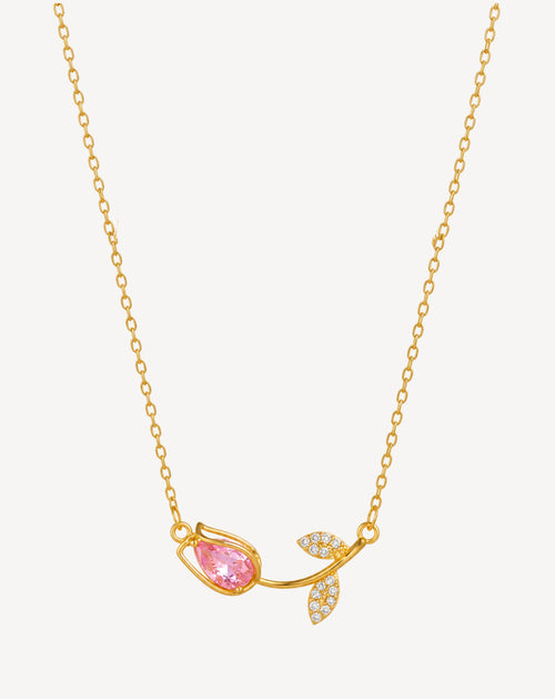 Gold Plated Pink Crystal Leaf Pendant Necklace for Women - product image 1