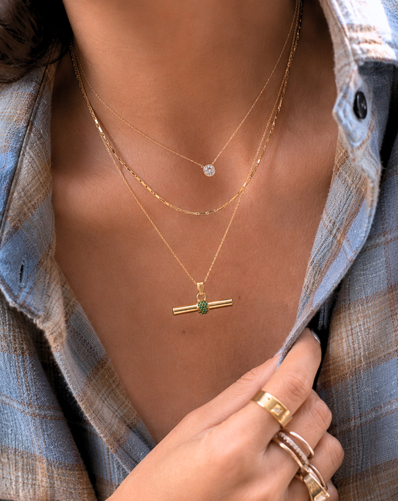Geometric Diamond-Inlay Pendant Necklace for Women