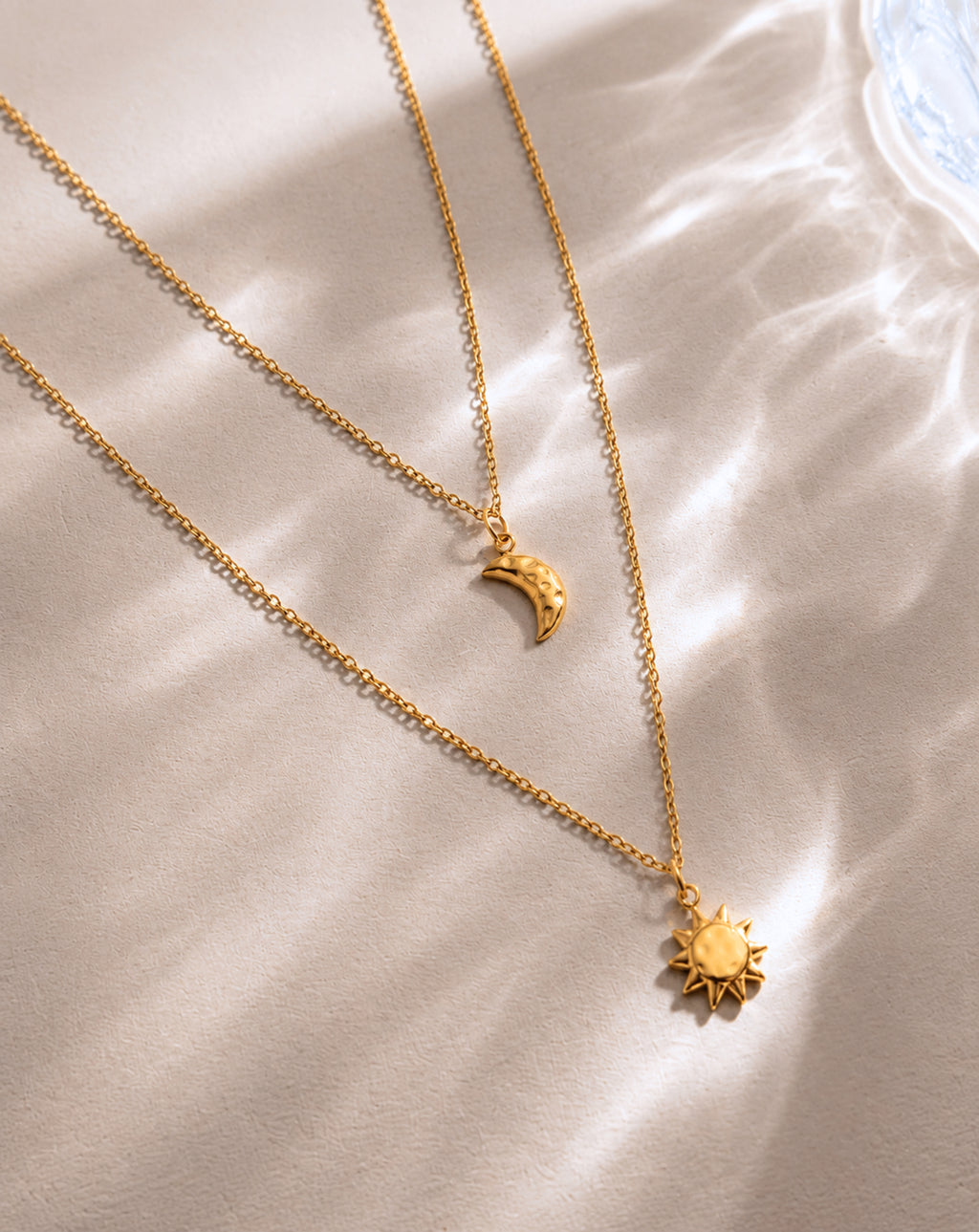 Sun & Moon Double-Layer Gold Necklace for Women