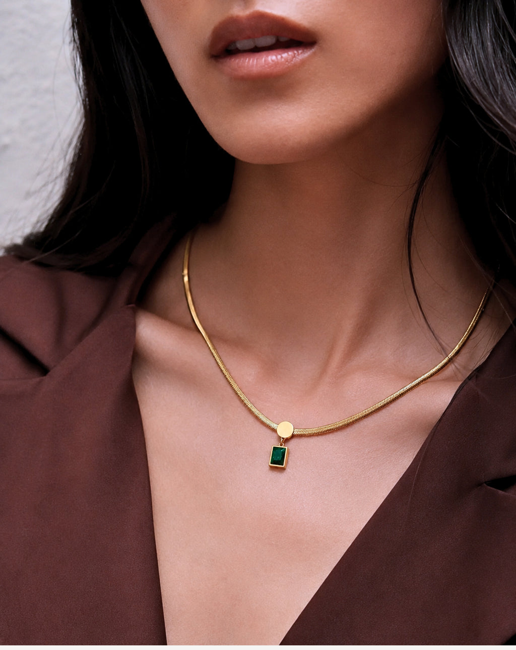 Stainless Steel Green Square Zircon Pendant Necklace