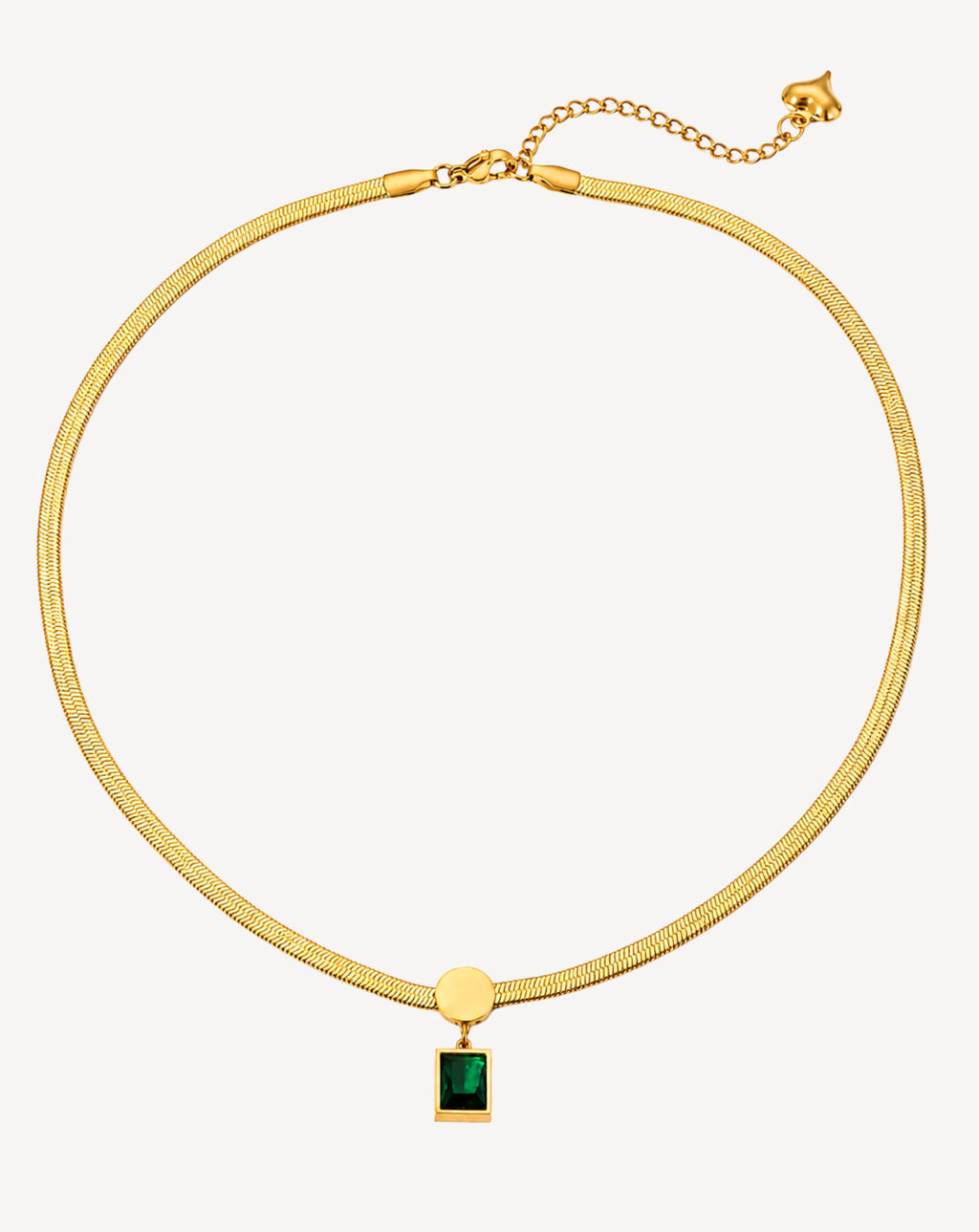 Stainless Steel Green Square Zircon Pendant Necklace